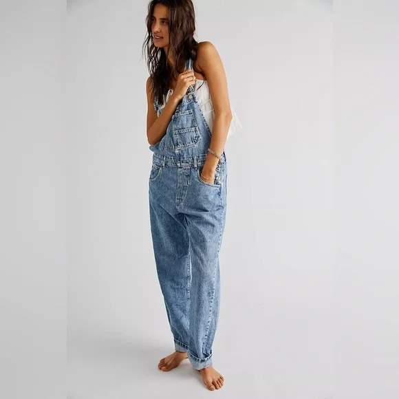 Free People We The Free Ziggy Denim Overalls Size Large - Picture 1 of 14